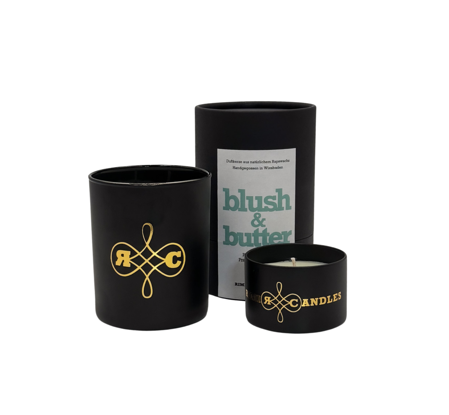 "Premium Duftkerze Blush Butter mit rosa Akzenten"