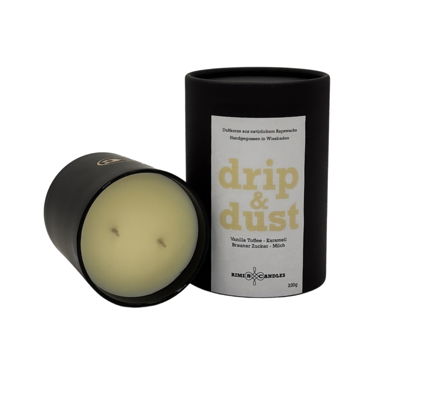 "Drip Dust erdige Duftkerze mit holzigem Duft aus Rapswachs"