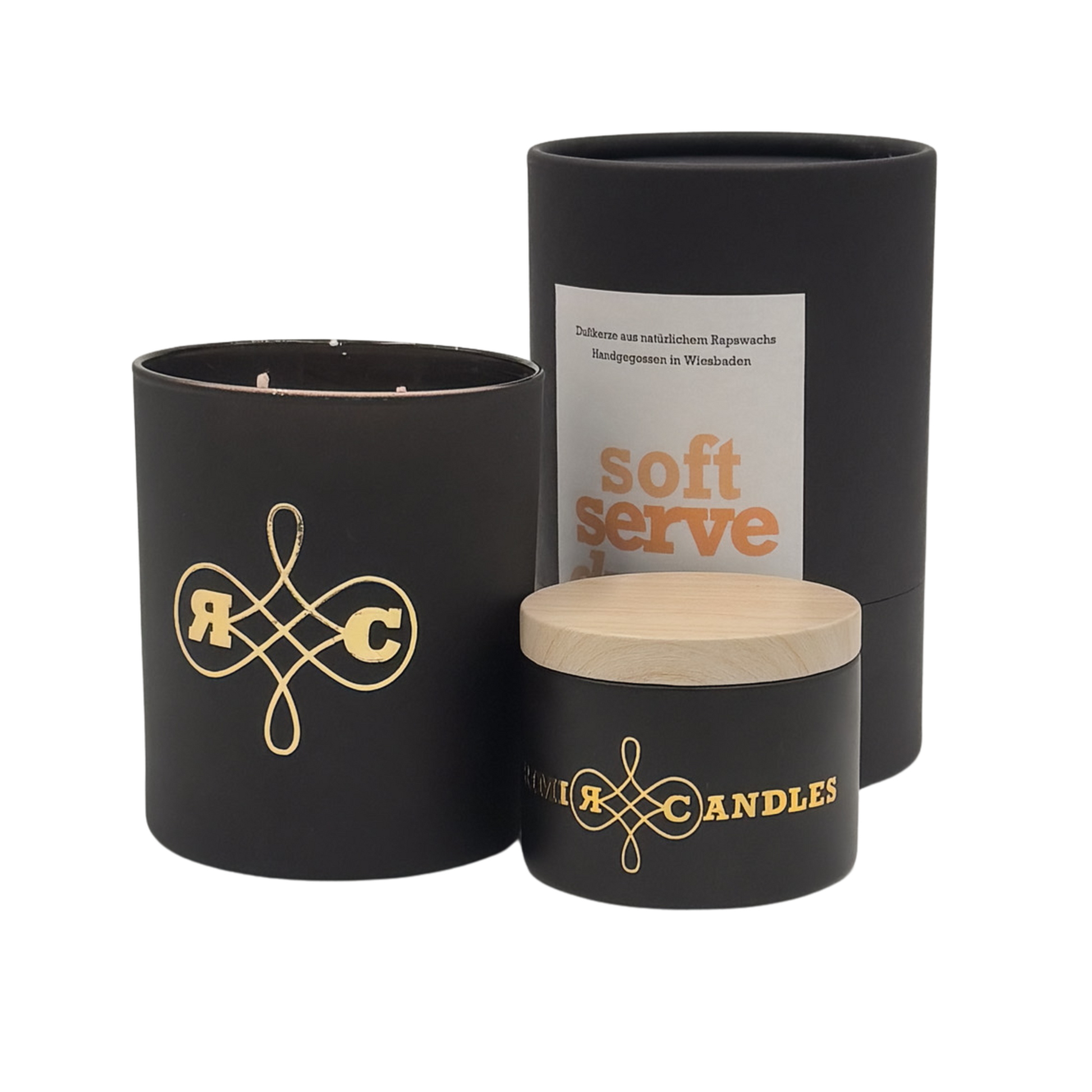 "Handgefertigte Premium Duftkerze Soft Serve Drama im schwarzen Glas"