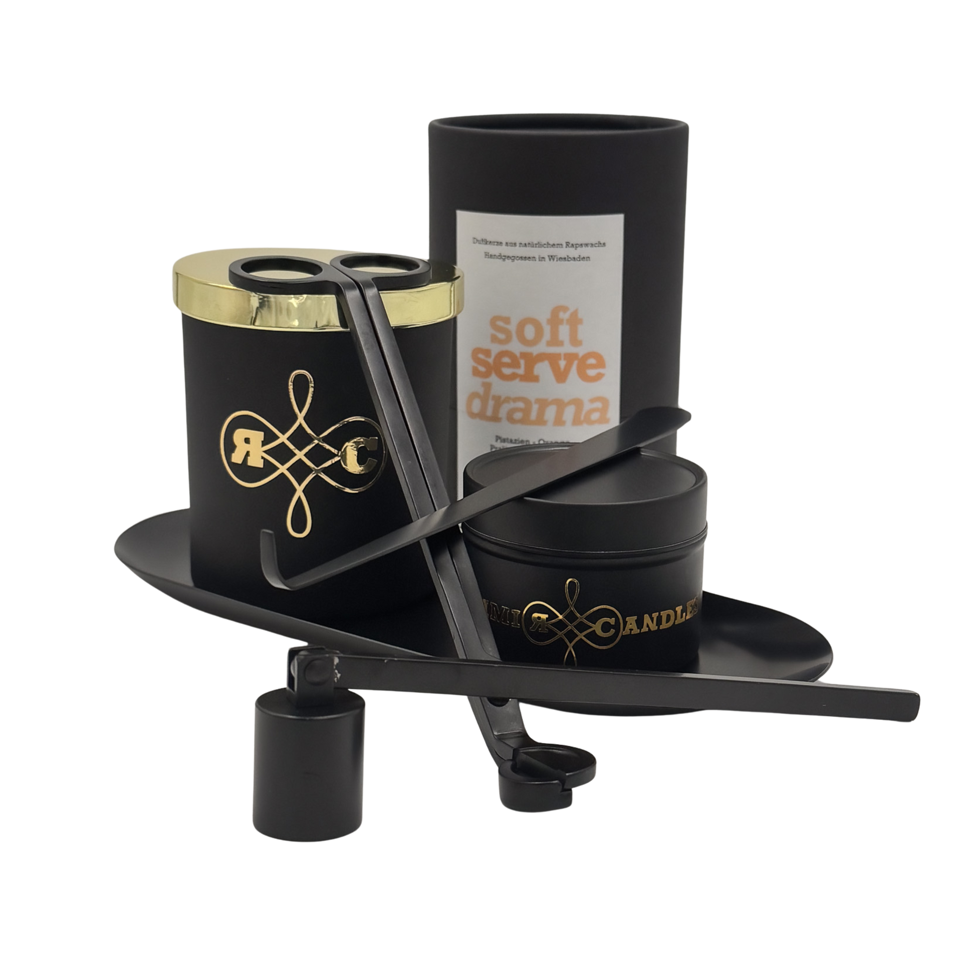 "Handgefertigte Premium Duftkerze Soft Serve Drama im schwarzen Glas"