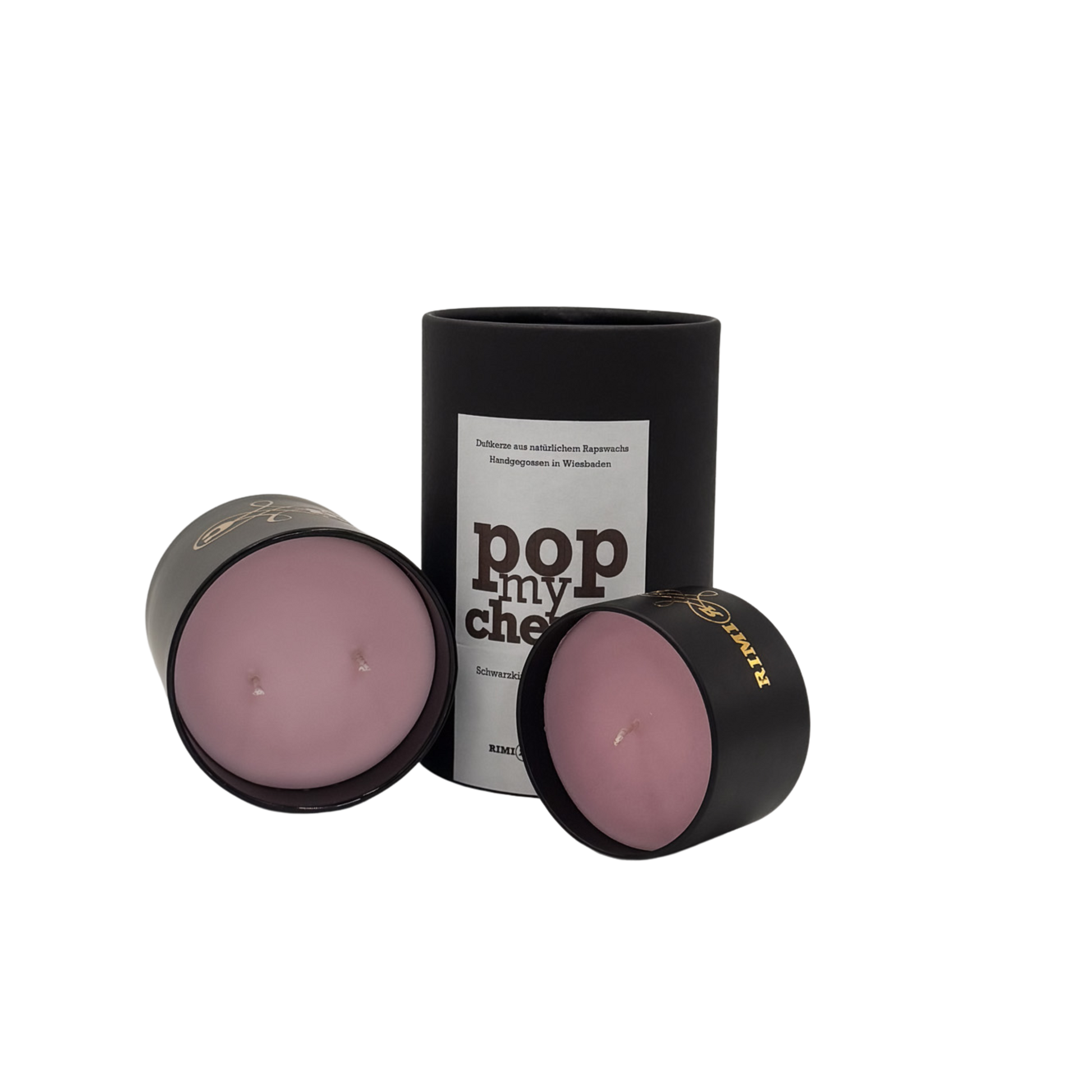 "Premium Duftkerze Pop My Cherry im schwarzen Designerglas