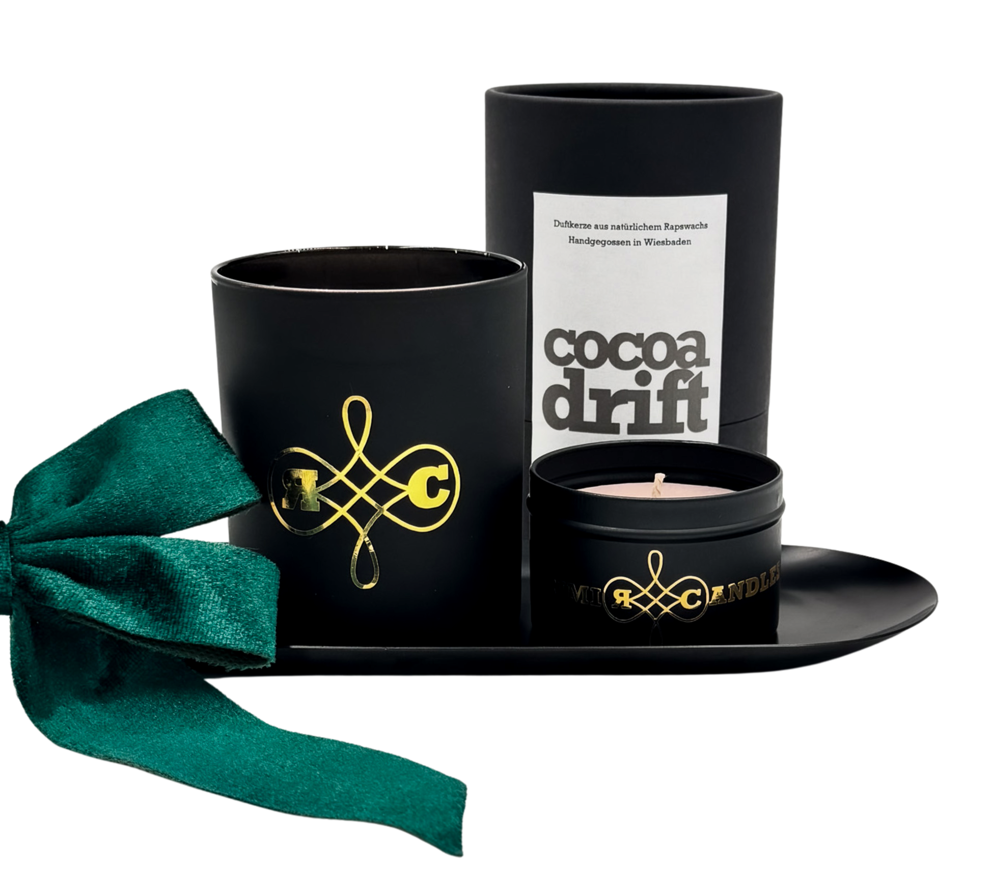 RIMI Candles – Cocoa Drift Duftkerze in mattschwarzer Premium-Dose mit Kakao, Brownie und Minze.