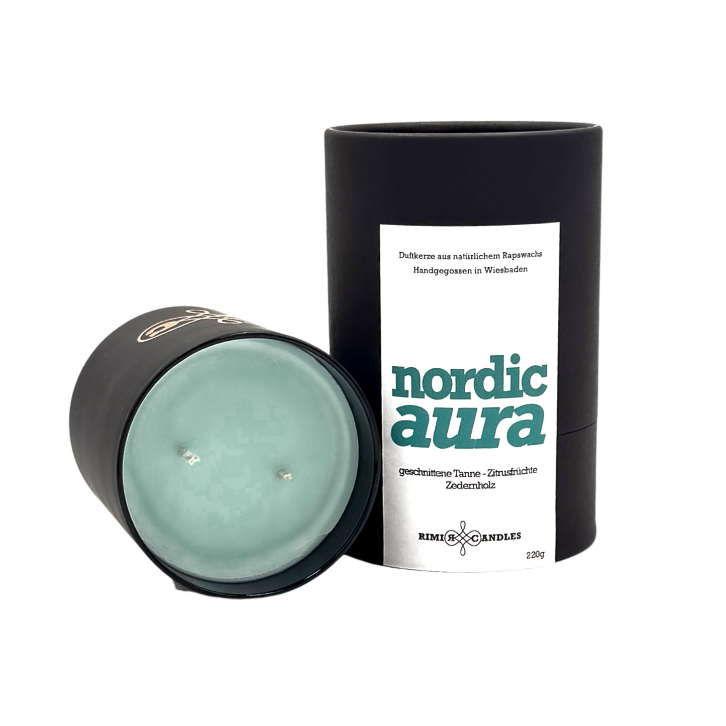 RIMI Candles Nordic Aura – elegante Winterkerze mit Tannen- und Fir-Noten, urban-luxury Stil.
