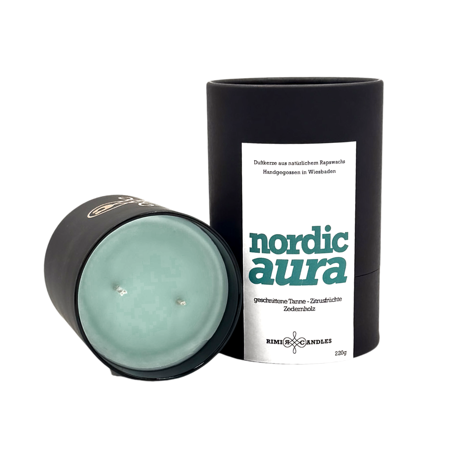 RIMI Candles Nordic Aura – elegante Winterkerze mit Tannen- und Fir-Noten, urban-luxury Stil.